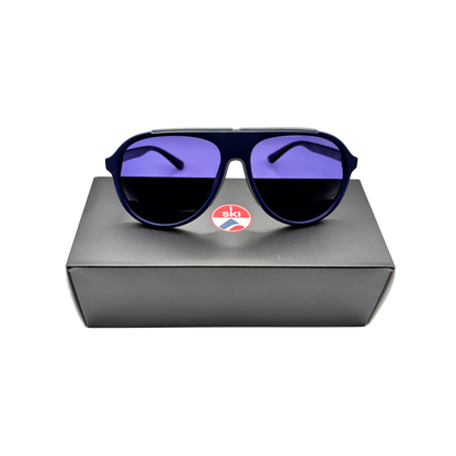 I SKI Retro Aviator Polarized Sunglasses – Matte Deep Blue / Ocean Blue with Gray Accents
