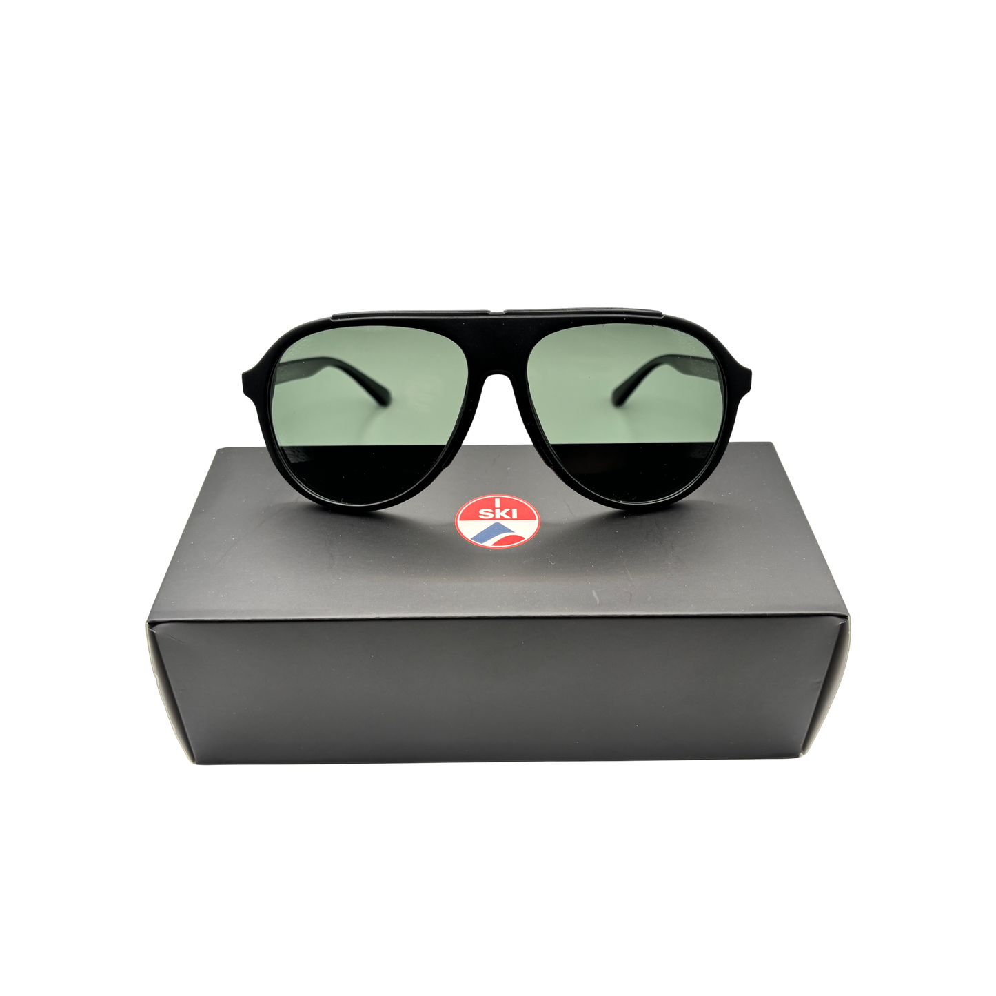 I SKI Retro Aviator Polarized Sunglasses – Matte Black / Green