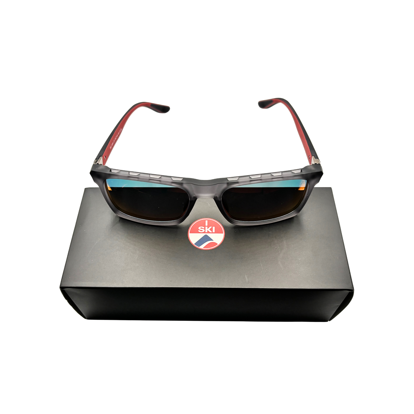 I SKI Sport Square Polarized Sunglasses – Matte Transparent Gray / Red