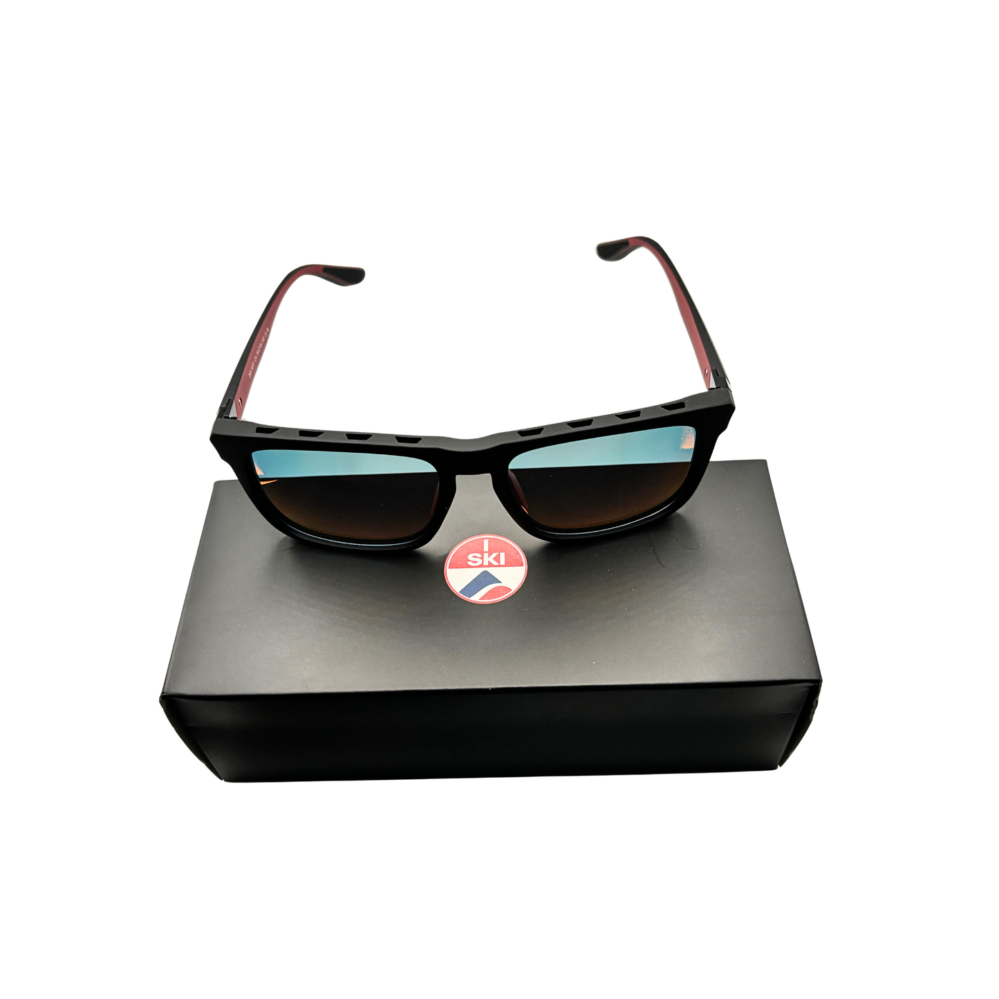 I SKI Sport Square Polarized Sunglasses – Rubberized Matte Black / Red (Large Frame)