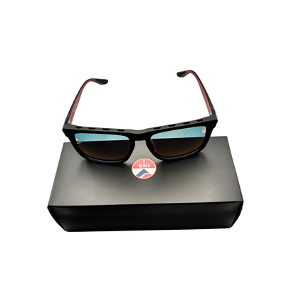 I SKI Sport Square Polarized Sunglasses – Rubberized Matte Black / Red (Large Frame)